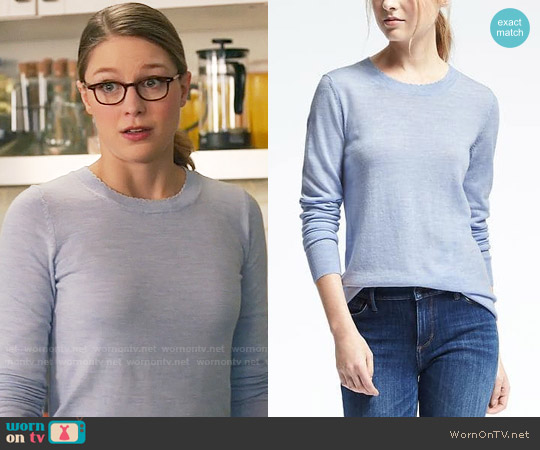 Banana Republic Merino Scallop Crew Pullover  in Light Blue worn by Kara Danvers (Melissa Benoist) on Supergirl