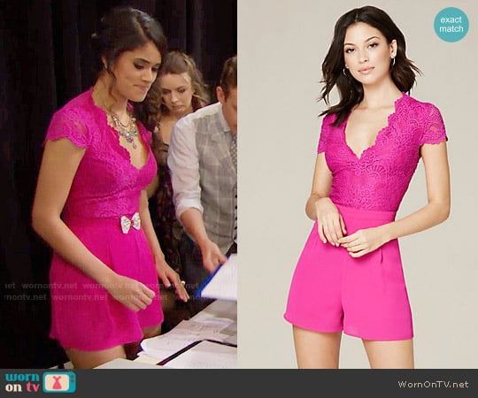Bebe Lace & Georgette Romper in Rose Violet worn by Darlita (Danube Hermosillo) on The Bold and the Beautiful