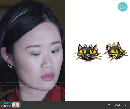 Betsey Johnson Enchanted Forest Cat Stud Earrings worn by Courtney Crimsen (Michele Selene Ang) on 13 Reasons Why
