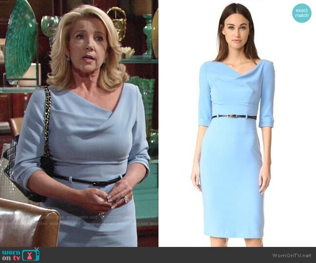 Black Halo 3/4 Sleeve Jackie O Dress in Twinkle Blue worn by Nikki Reed Newman (Melody Thomas-Scott) on The Young and the Restless