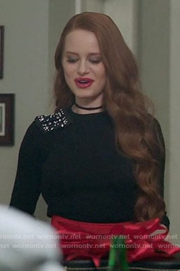 Cheryl’s black sweater with embellished bows on Riverdale