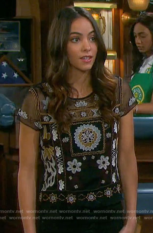 Ciara’s embroidered mesh top on Days of our Lives