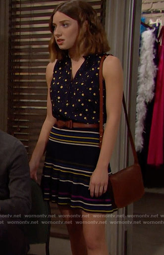 Coco’s navy polka dot top and striped skirt on The Bold and the Beautiful