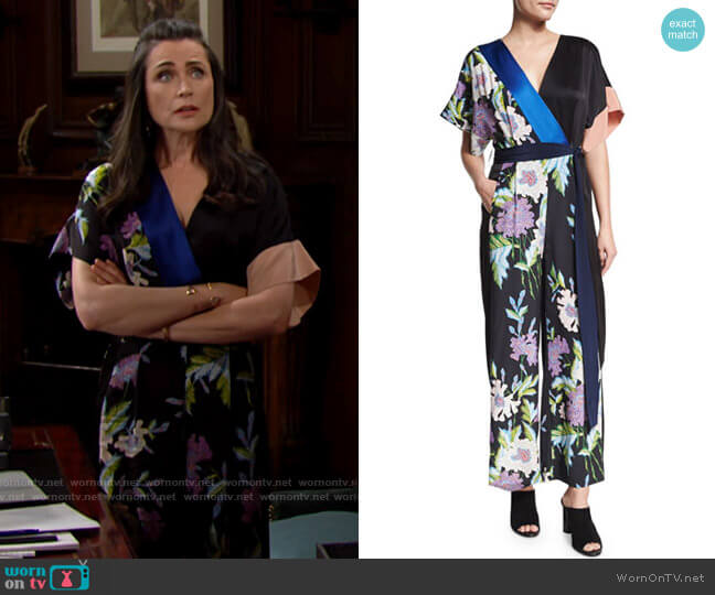 Diane von Furstenberg Faux Wrap Silk Jumpsuit worn by Quinn Fuller (Rena Sofer) on The Bold and the Beautiful