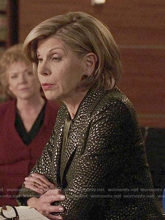Diane’s metallic textured blazer on The Good Fight