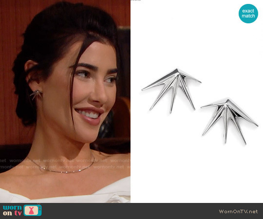 Eddie Borgo Cyrus Stud Earrings in Silver worn by Steffy Forrester (Jacqueline MacInnes Wood) on The Bold and the Beautiful