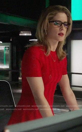 Felicity’s red short sleeve dress on Arrow