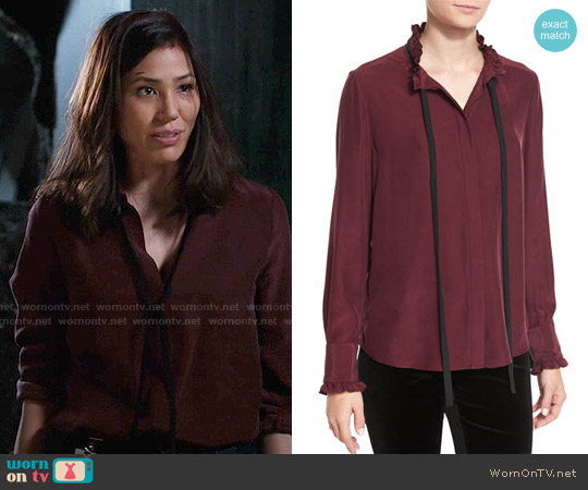 Frame Ruffle Neck Long-Sleeve Blouse worn by Angela Montenegro (Michaela Conlin) on Bones