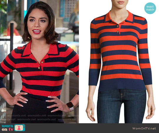 Frame Rugby-Stripe Polo Sweater worn by Emily Locke (Vanessa Hudgens) on Powerless