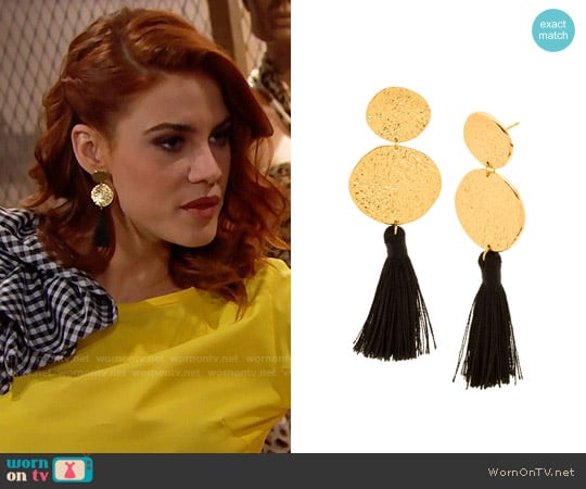 Gorjana Phoenix Earrings in Black / Gold worn by Sally Spectra (Courtney Hope) on The Bold and the Beautiful