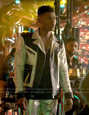 Hakeem’s metallic colorblock leather jacket on Empire
