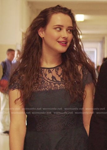 Hannah’s navy lace dress on 13 Reasons Why