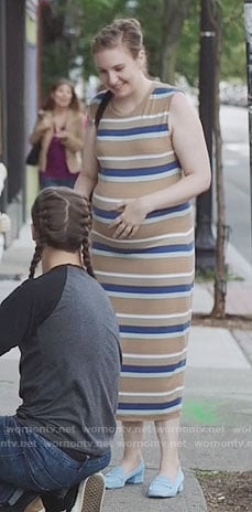 Hannah’s striped midi dress and blue loafers on Girls