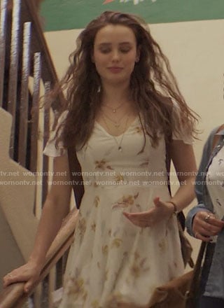 Hannah’s white floral v-neck dress on 13 Reasons Why