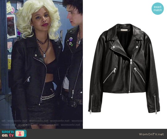 H&M Leather Biker Jacket worn by Jessica Davis (Alisha Boe) on 13 Reasons Why