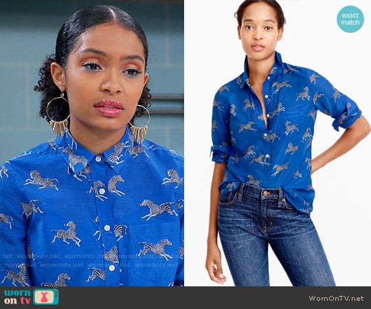 J.Crew Classic Popover in Zebra Print worn by Zoey Johnson (Yara Shahidi) on Black-ish