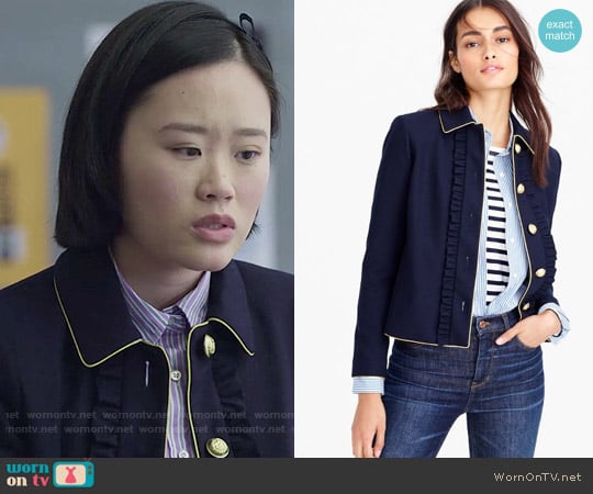 J.Crew Lady jacket with ruffles worn by Courtney Crimsen (Michele Selene Ang) on 13 Reasons Why