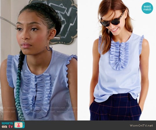 J.Crew Margot Top in Airy Cotton Piqué worn by Zoey Johnson (Yara Shahidi) on Black-ish