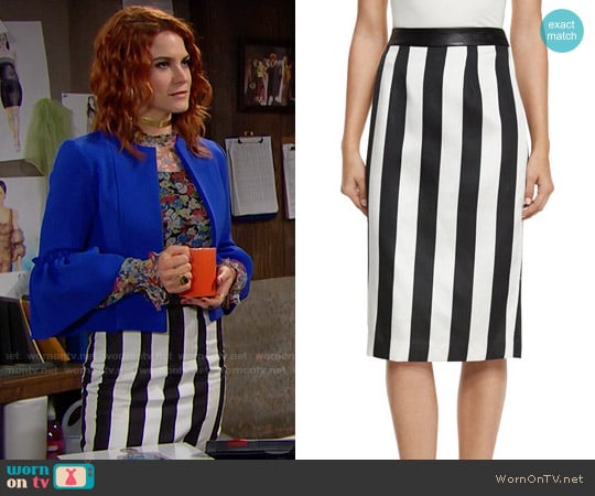 Kendall + Kylie Striped Leather-Trim Pencil Skirt worn by Sally Spectra (Courtney Hope) on The Bold and the Beautiful