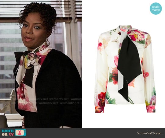 Lanvin Neck Tie Floral Blouse worn by Barbara Kolstad (Erica Tazel) on The Good Fight