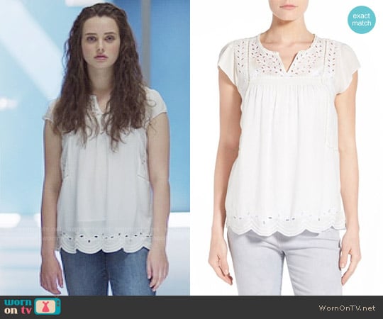 Lucky Brand Embroidered Eyelet Trim Top worn by Hannah Baker (Katherine Langford) on 13 Reasons Why