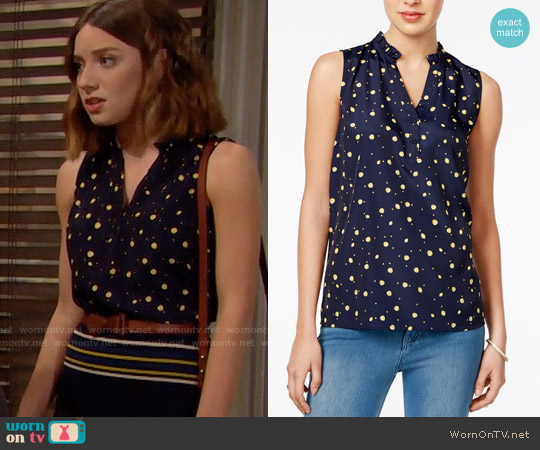 Maison Jules Lemon-Print Ruffle-Neck Top worn by Coco Spectra (Courtney Grosbeck) on The Bold and the Beautiful