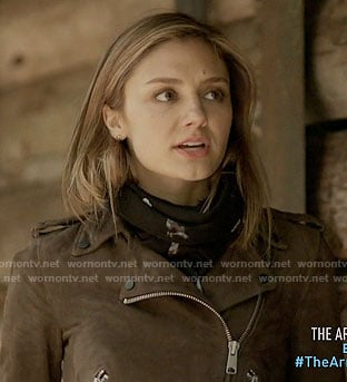 Megan’s brown suede moto jacket on The Arrangement