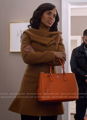 Olivia’s tan coat with gathered neck on Scandal