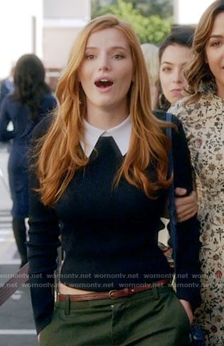 Paige’s navy collared sweater on Famous in Love