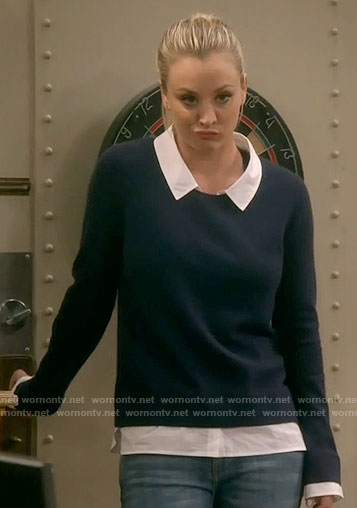 Penny’s navy layered sweater on The Big Bang Theory