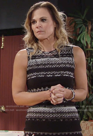 Phyllis’s black patterned stripe dress on The Young and the Restless
