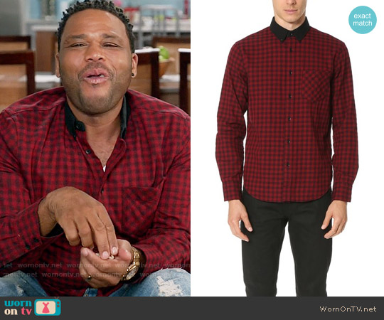 Rag & Bone Yokohama Shirt in Red Check worn by Andre Johnson (Anthony Anderson) on Black-ish