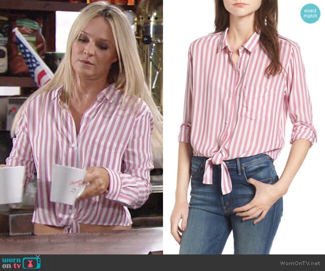 Rails Val Shirt in Garnet/White worn by Sharon Newman (Sharon Case) on The Young and the Restless
