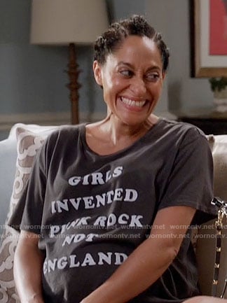 Rainbow’s ‘Girls Invented Punk Rock Not England’ t-shirt on Black-ish