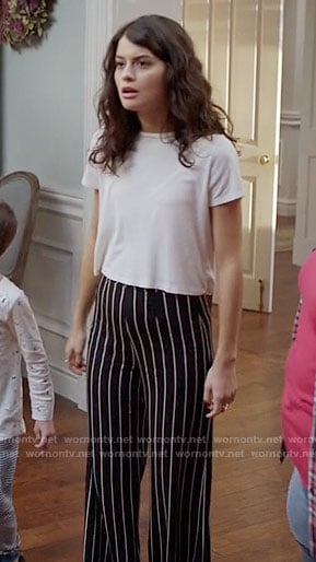 Sabrina’s striped wide leg pants on The Mick