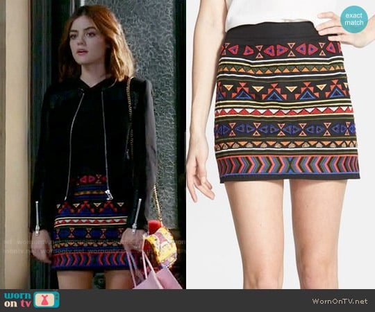 Sam Edelman Beaded Mini Skirt worn by Aria Montgomery (Lucy Hale) on Pretty Little Liars
