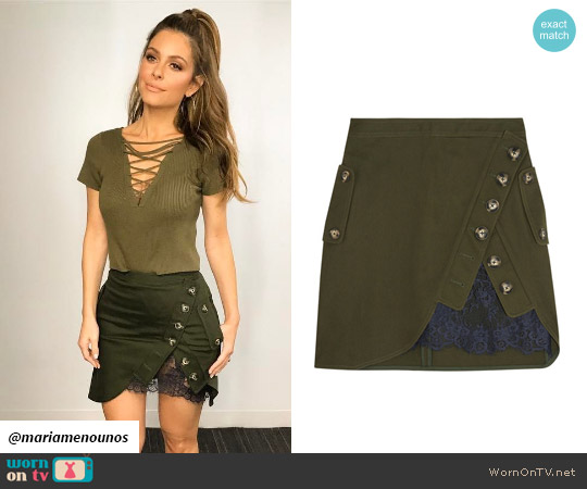 Self Portrait Lace-paneled cotton-twill mini skirt worn by Maria Menounos on E! News