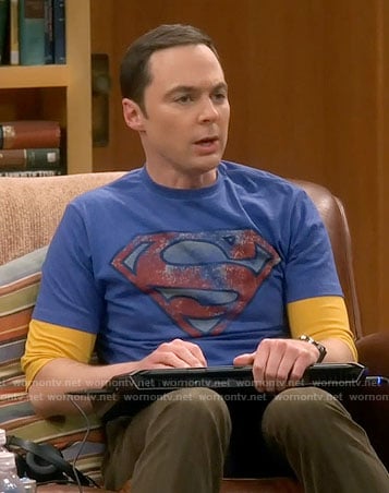 Sheldon’s blue Superman logo t-shirt on The Big Bang Theory