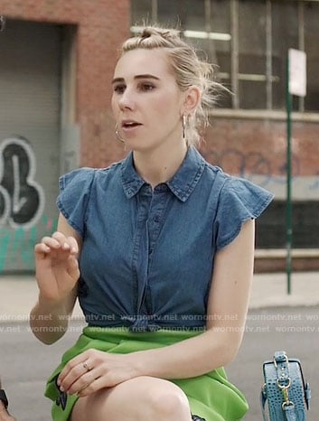 Shoshanna’s denim shirt with ruffle sleeves on Girls