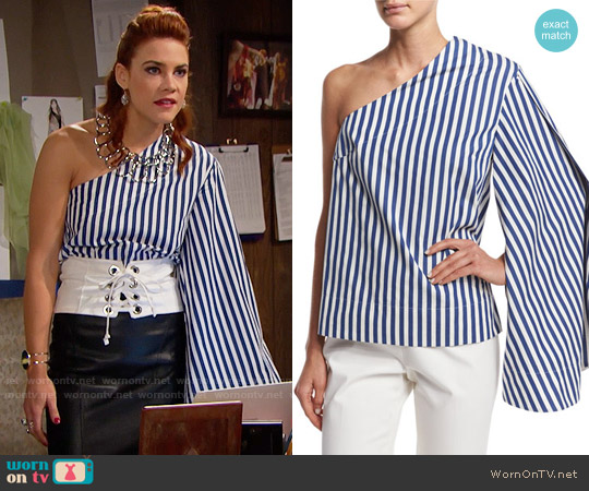 Solace London Freja One-Shoulder Boxy Poplin Top worn by Sally Spectra (Courtney Hope) on The Bold and the Beautiful