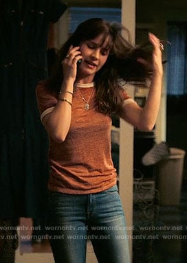 Sophia’s red ringer tee on Girlboss