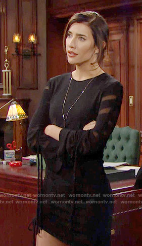 Steffy’s black drawstring dress on The Bold and the Beautiful