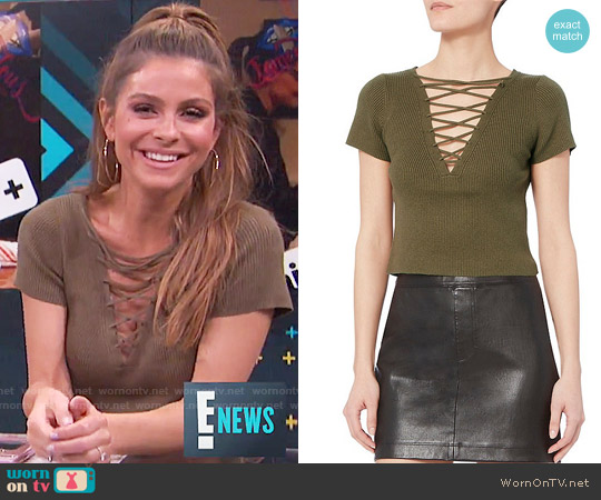 T by Alexander Wang Olive Lace-Up Short Sleeve Sweater worn by Maria Menounos on E! News