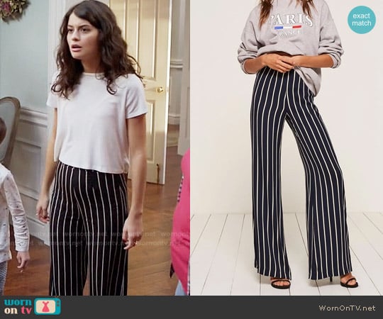 The Reformation Sorrenti Pant in Capone Stripe worn by Sabrina Pemberton (Sofia Black D'Elia) on The Mick