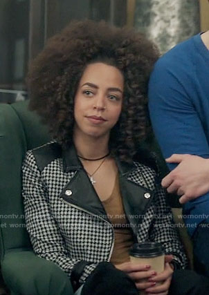 Valerie’s houndstooth moto jacket on Riverdale