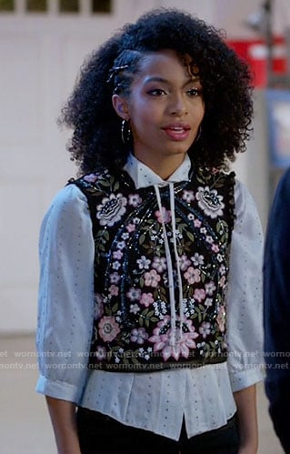 Zoey’s black embellished crop top on Black-ish