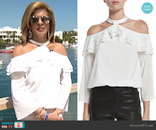 Alice + Olivia Layla Cold-Shoulder Ruffle Blouson Top worn by Hoda Kotb on Today