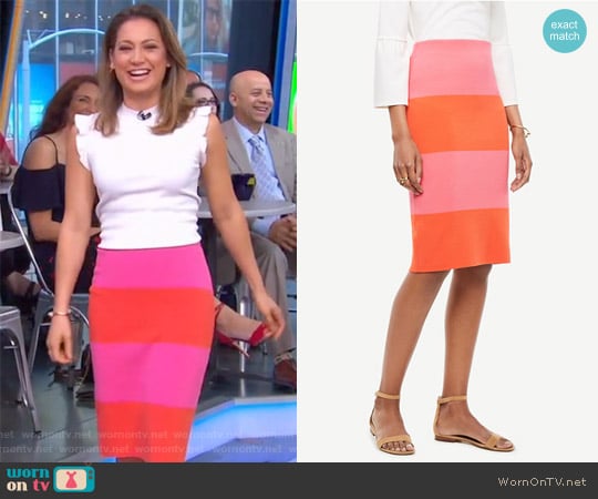 Ann Taylor Colorblock Stripe Sweater Skirt worn by Ginger Zee on Good Morning America