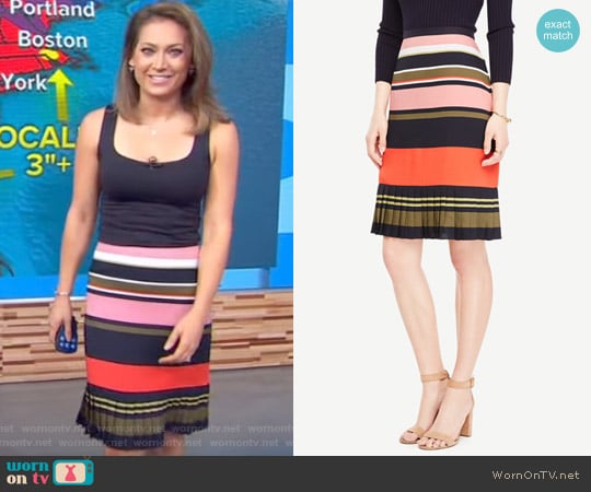Ann Taylor Fluted Striped Skirt worn by Ginger Zee on Good Morning America