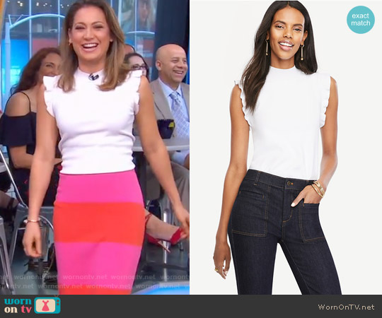 Ann Taylor Ruffle Sleeve Mock Neck Sweater worn by Ginger Zee on Good Morning America